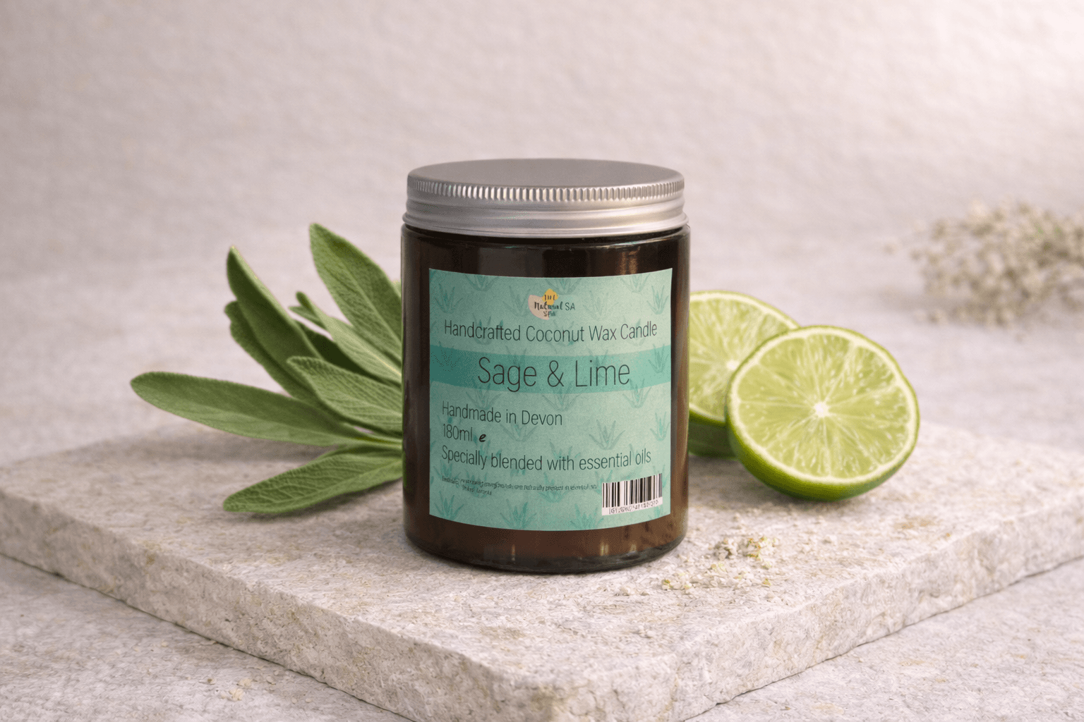 Bougie à la cire de noix de coco, sauge et citron vert 00